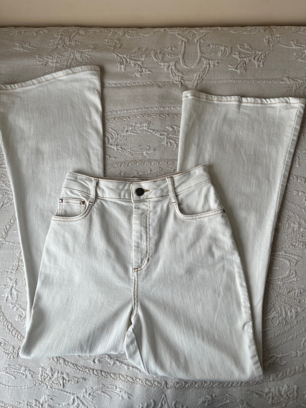Boden Off White Denim High Waist Flare Jeans Like New